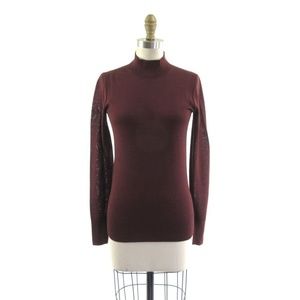XS - EVERLANE Burgundy Fine Knit Mock Turtleneck